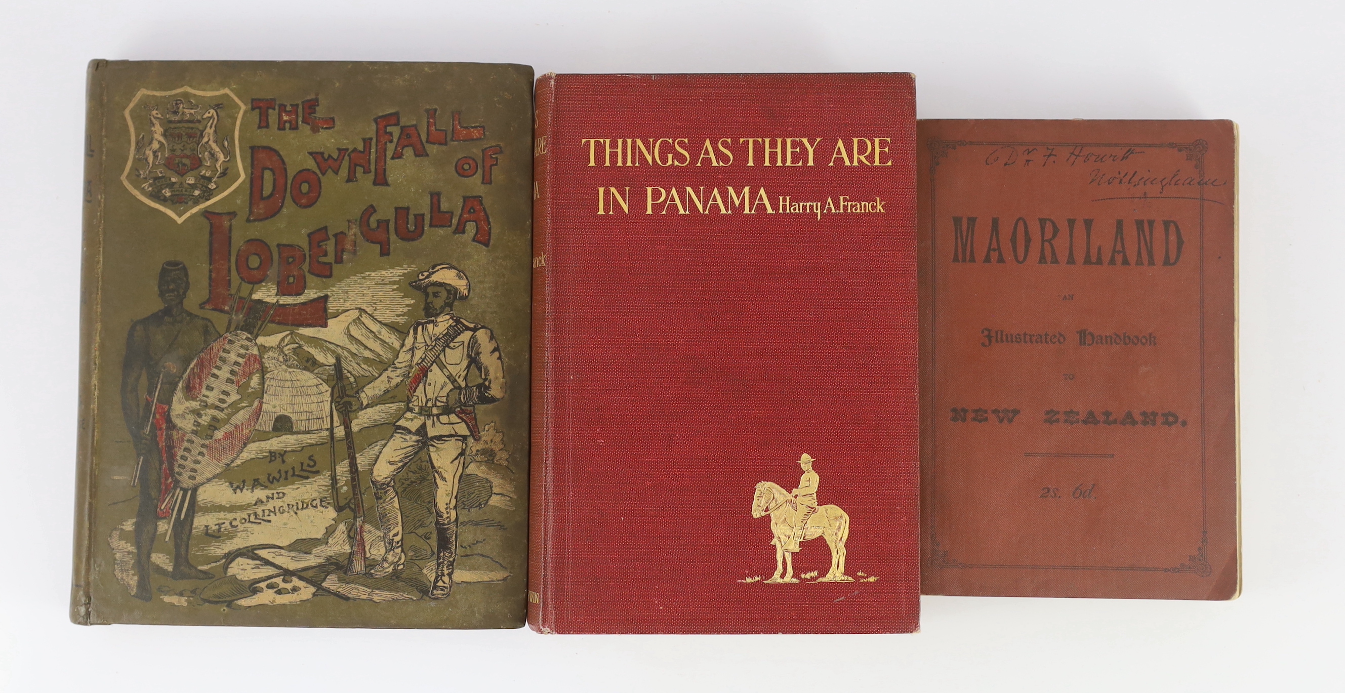 Wills, W.A. & Collingridge, L.T. The Downfall of Lobengula: the cause, history, and effect of the Matabeli War. 5 plans (outline colour, 4 folded), 15 portrait plates and num. text illus., errata slip; publisher's colour